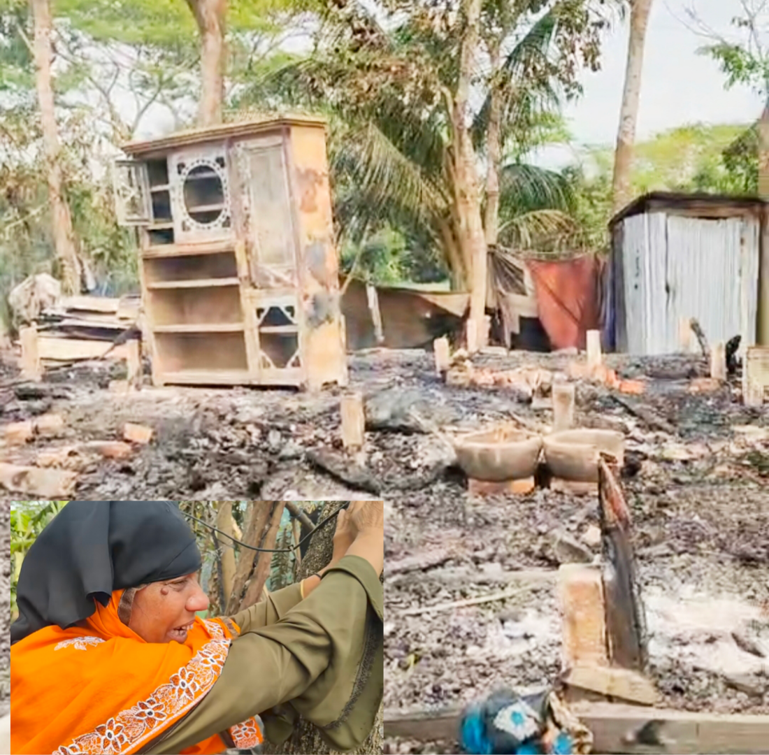 নেশার টাকা না পেয়ে বিধবা মায়ের বসতঘরে আগুন দিল মাদকাসক্ত ছেলে